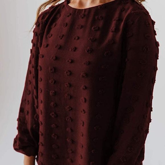 Tops - Womens Chiffon Blouse Swiss Dot Casual Top Shirt